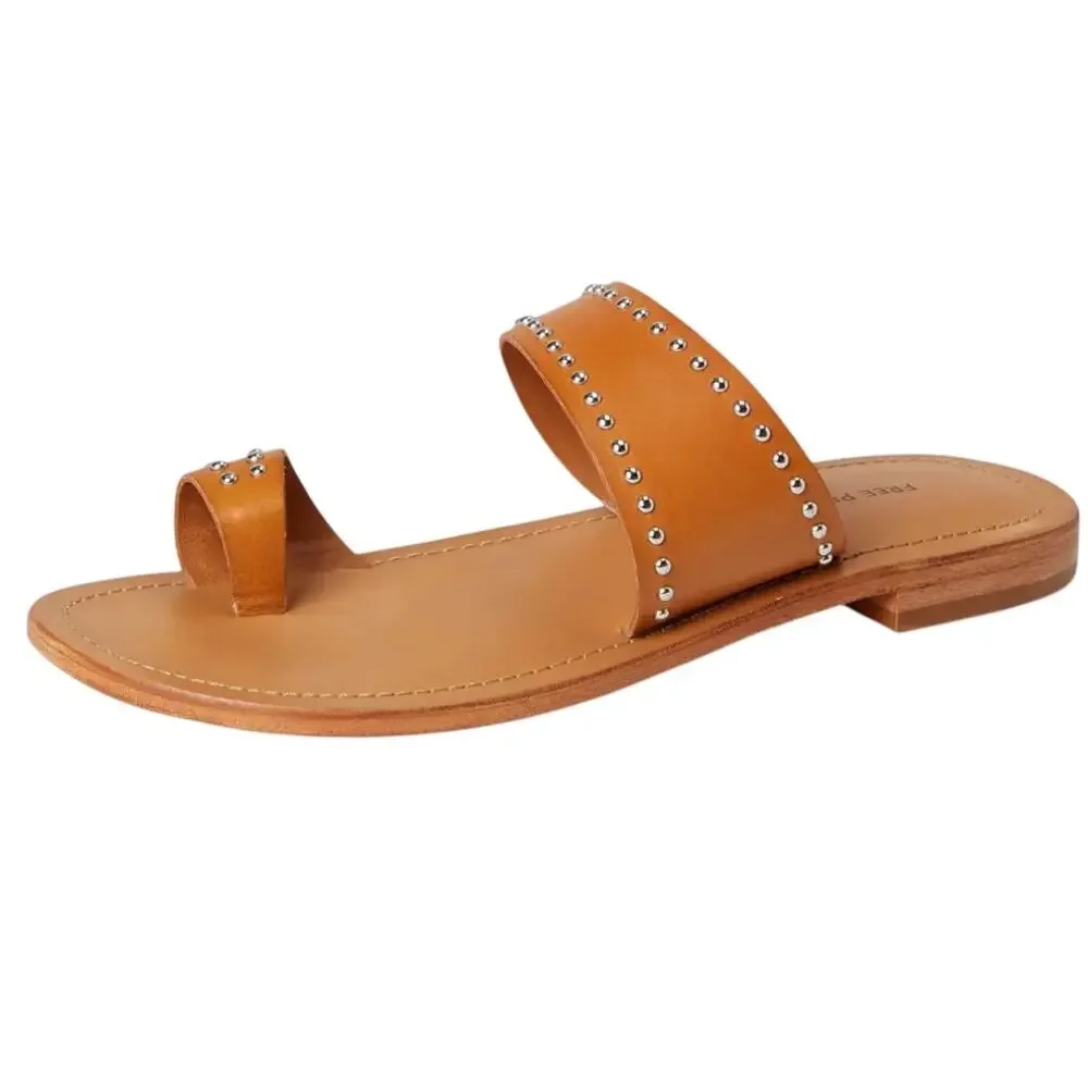 Free People Womens Amelie Tiny Stud Sandals US 9 Brown Tan Leather Slip On NIB - Picture 2 of 13